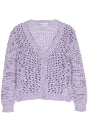 MONNALISA V-neck crochet knit cardigan