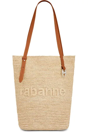 Paco rabanne Logo-embroidered raffia tote bag