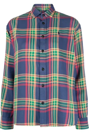 Buy Ralph Lauren women plus size plaid cotton shirt blue combo