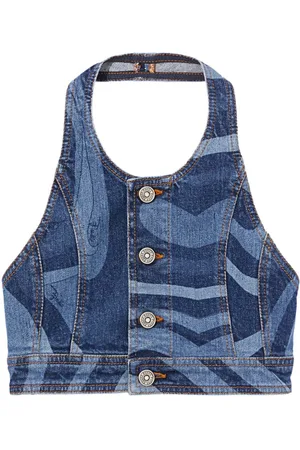 Puccini Marmo-print denim crop top