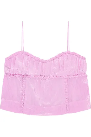 Ganni Ruffle-trim satin top