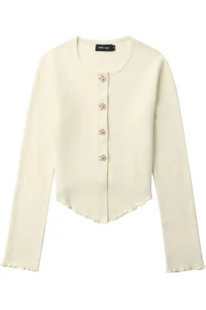 tout a coup Flower-buttoned ruffled cardigan