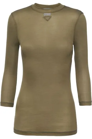 Prada Triangle-logo semi-sheer silk top