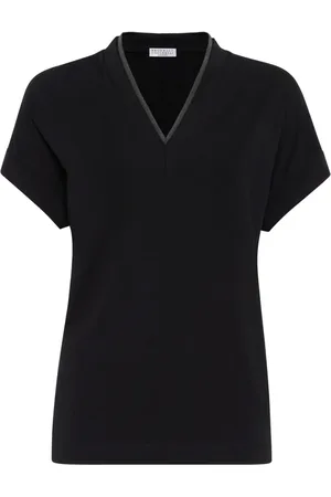 Brunello Cucinelli V-neck top with metallic detail at neckline