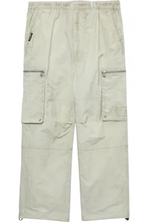 Izzue Logo-embroidery crinkled cargo trousers