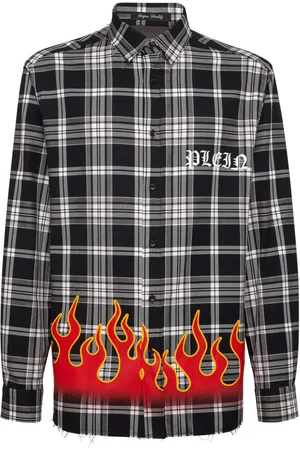 Philipp Plein Flame-print plaid cotton shirt
