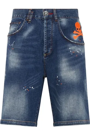 Philipp Plein Skull-embroidered denim shorts