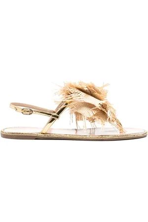 LE SILLA Rose raffia-weave flat sandals
