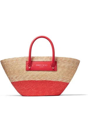 Jimmy Choo Small logo-print raffia tote bag