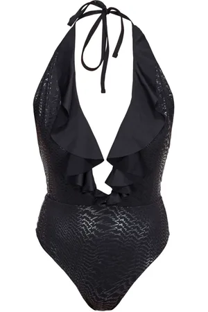 Pinko Warped-print ruffled swimsuit
