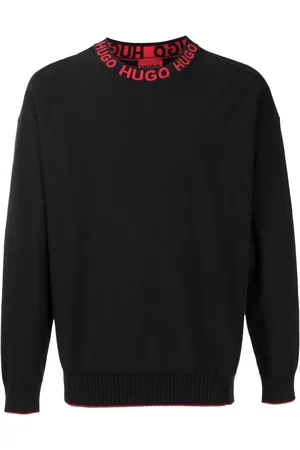 HUGO BOSS Logo-collar fine knit cotton jumper