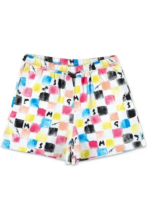 Msgm Checked cotton track shorts
