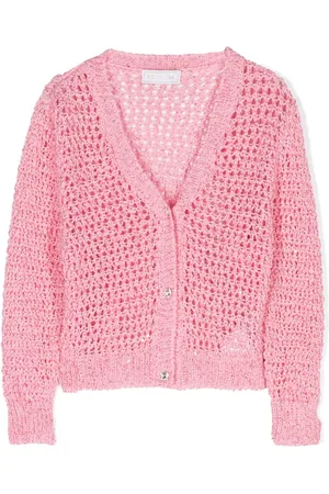 MONNALISA V-neck crochet knit cardigan