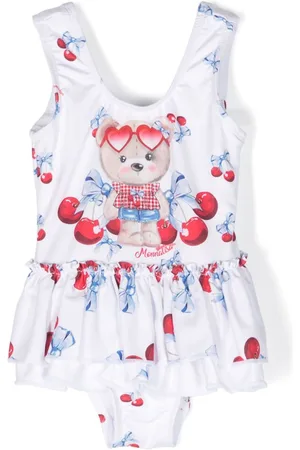 MONNALISA Cherry-print ruffled-detailed swimsuit