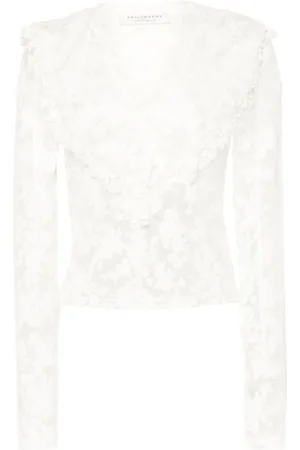 Serafini Floral-devor?? semi-sheer blouse