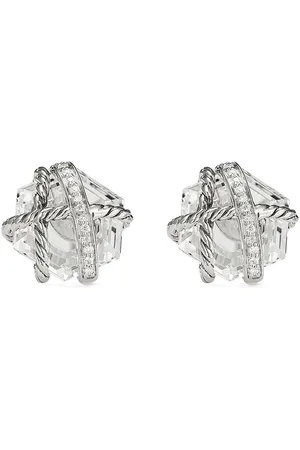 David Yurman Sterling cable wrap stud diamond earrings (11mm)