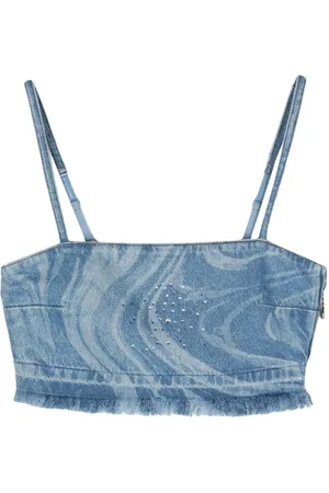 Patrizia Pepe Crystal-embellished denim crop top