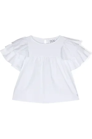 DOUUOD KIDS Ruffled-sleeves cotton blouse