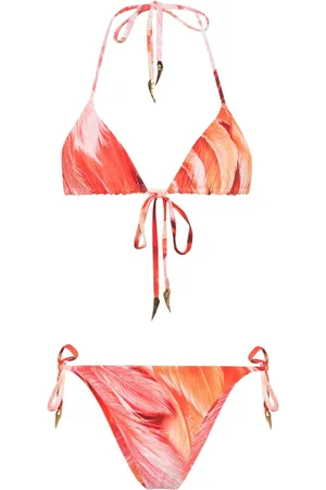 Roberto Cavalli Tiger Tooth-detailed feather-print bikini