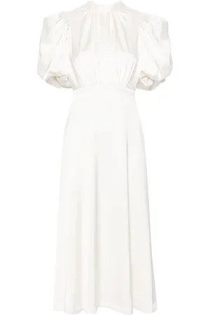 ROTATE Puff-sleeve satin midi dress