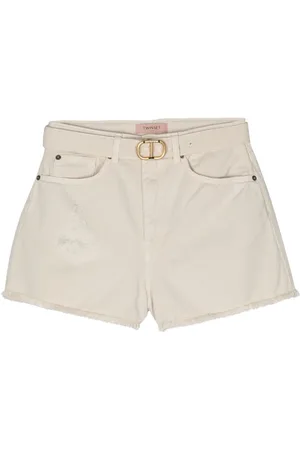 Twin-Set Frayed belted denim shorts