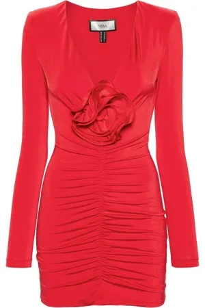 NISSA Floral-appliqué satin minidress