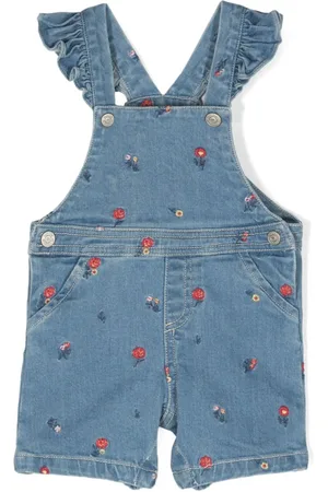 Tartine Et Chocolat Floral-embroidered denim dungarees