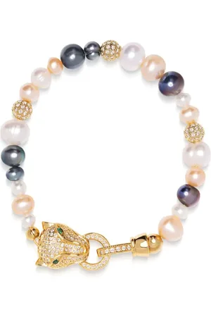 Nialaya Panther head-charm pearl bracelet