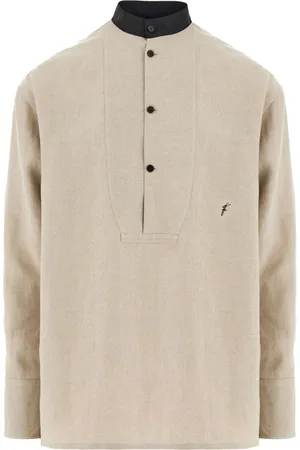Salvatore Ferragamo Collarless logo-embroidery linen shirt