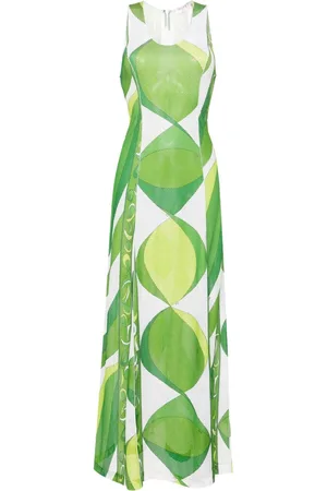 Puccini Flared mesh maxi dress