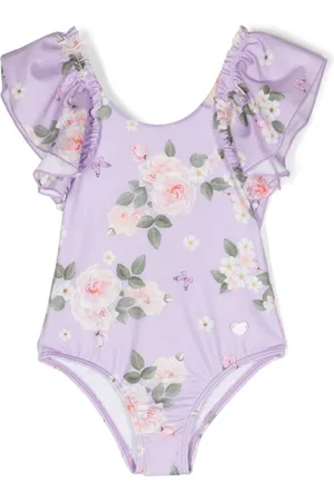 MONNALISA Florlal-print ruffled swimsuit