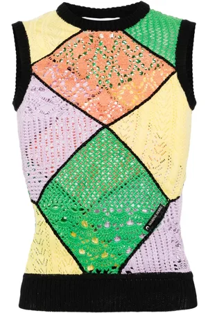 Marine Serre Panelled crochet-knit tank top