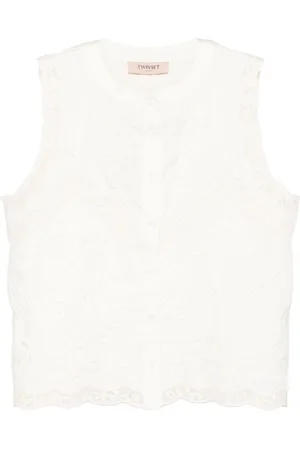 Twin-Set Floral-embroidered cotton blouse