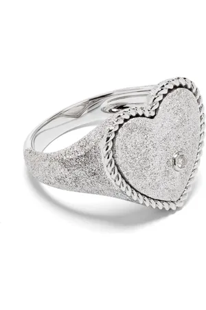 YVONNE LÉON 9kt white gold Chevalière Coeur Pailletée signet ring
