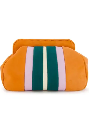 Paula Stripe suede-panel clutch bag