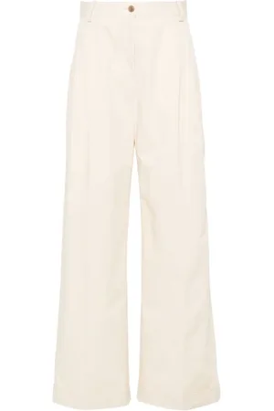 Maison Kitsuné Logo-embroidered pleated straight trousers