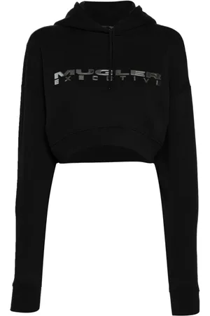 MUGLER Logo-appliqu?? cropped hoodie