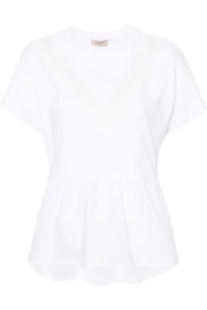 Twin-Set Lace-panelling cotton T-shirt