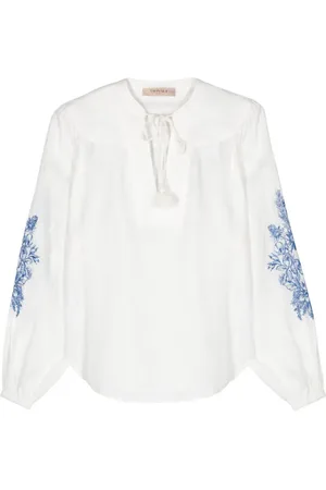 Twin-Set Floral-embroidery chambray blouse