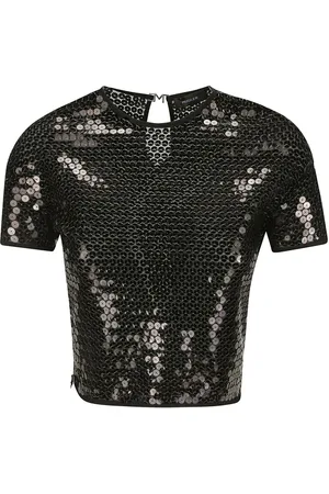 MUGLER Short-sleeved sequinned blouse