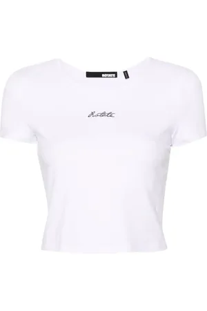 ROTATE Logo-embroidered cropped T-shirt