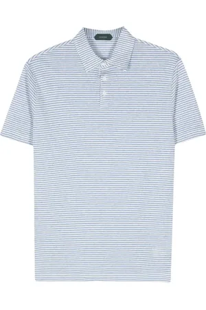 ZANONE Striped cotton linen polo shirt