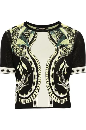 Roberto Cavalli Lemon-print jacquard cropped top