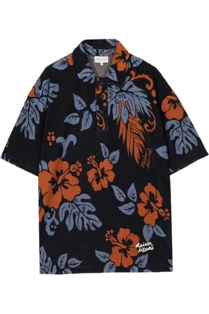 Maison Kitsuné Floral-print towelling-finish polo shirt