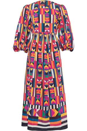 ERES Geometric-print puff-sleeve dress
