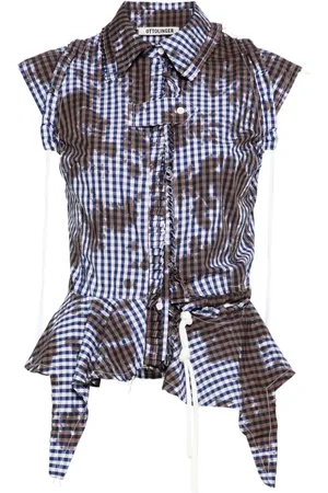 OTTOLINGER Gingham ruffled sleeveless top