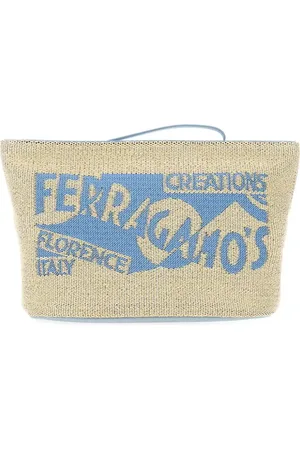 Salvatore Ferragamo Logo-embroidered raffia make up bag