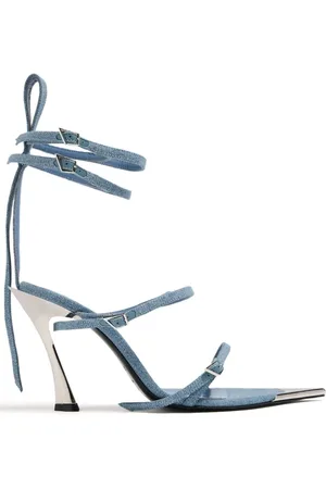MUGLER Fang 95mm strappy denim sandals