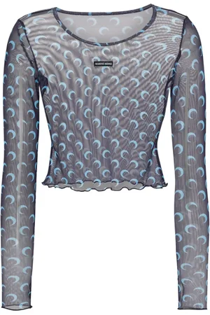 Marine Serre Crescent-Moon-print mesh top