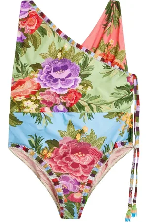 Farm Rio Floral-print draped swimsuit
